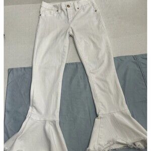 Blank NYC White Jeans Denim Pants Fringe Stretch Raw Fray Hem White Women Sz 24